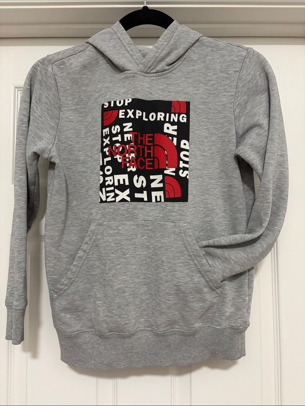 The North Face Kids Gray Hoodie with Black & Red Logo Square